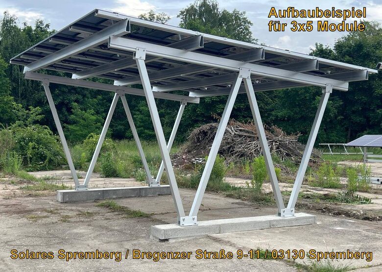 Komplettlösung / Carport 2-6x Stellplätze / / 15-45x Module / dreifach vertikal / 10 Grad / modular erweiterbar / Aluminium & Edelstahl